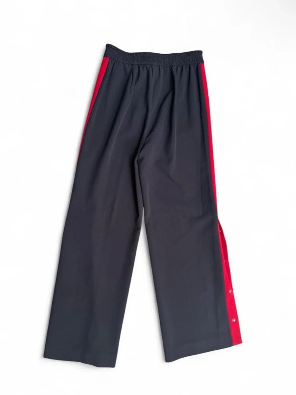 Women’s wide leg snap side striped pants black cherry red & black long Sz 8 Y2K